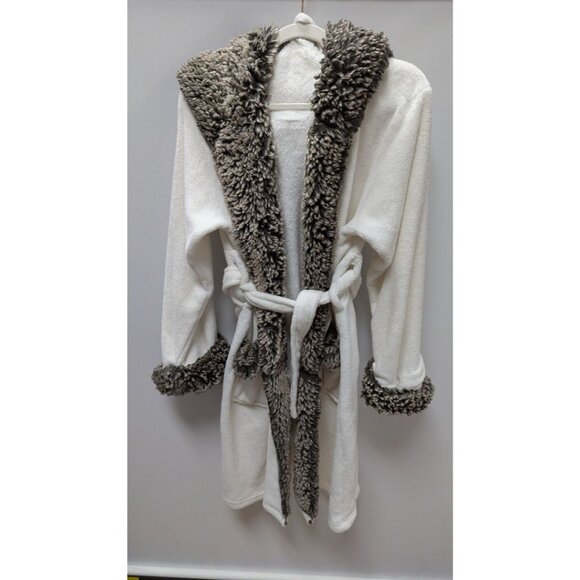 Pottery Barn Ivory/Brown Faux-Fur Robe - Picture 1 of 2